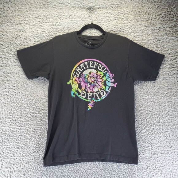 Grateful Dead Shirt Mens Medium Black Rainbow Tie-Dye Dancing Bears Graphic Tee - Picture 1 of 8